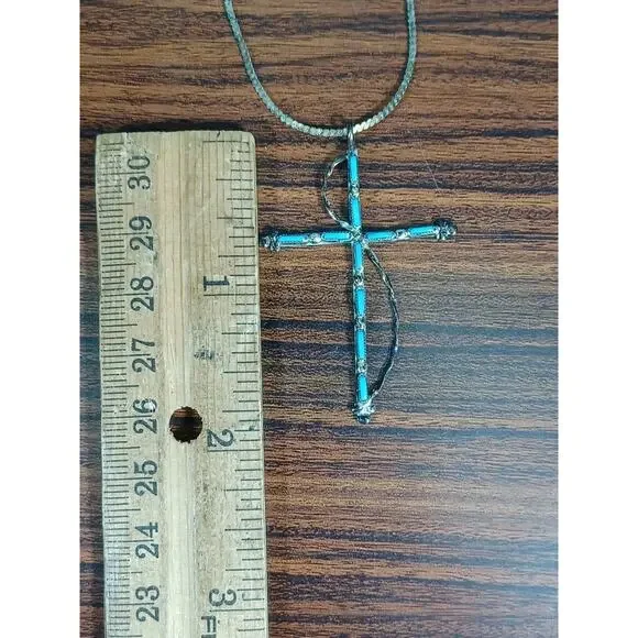 Vintage 925 Turquoise Cross & Chain Native American Southwestern Beauty Necklace - Picture 9 of 16